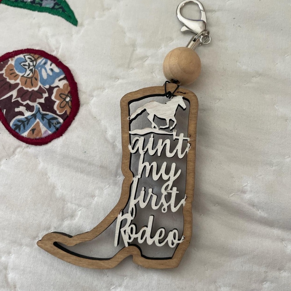 Western Boot Keychains Purse Charms with Cowboy Hat Design Not My First Rodeo - Picture 5 of 6